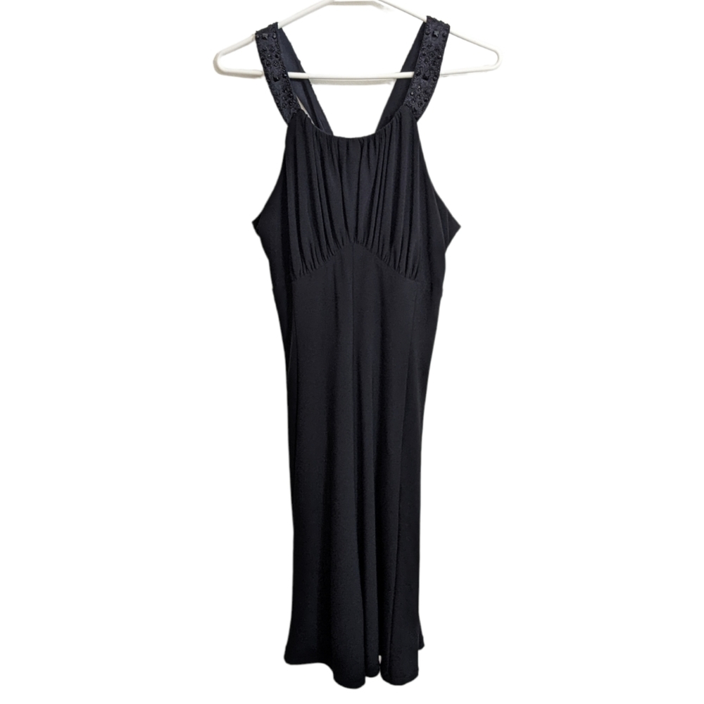 Jones New York Black Bejeweled Crisscross Back Midi Dress 14P